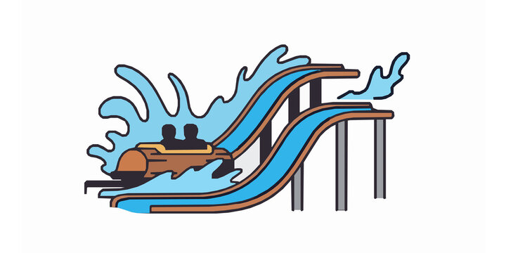 Modern log flume ride icon water attraction linear vector illustration isolated on white