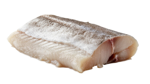 Raw cod fillet with skin and scales, isolated on transparent background