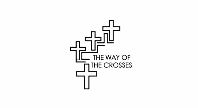 Stylized graphic of crosses and text on a white background