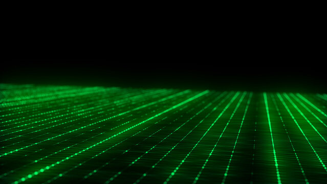 Perspective grid background. Network connection structure. Abstract wireframe landscape. Abstract mesh background. 3d rendering.