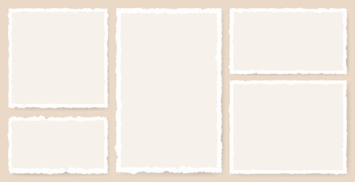 Torn paper frames. Blank ripped note sheets with jagged edges for poster, post, stories, vintage rough memo pieces, scrapbook pages. Vector isolated set