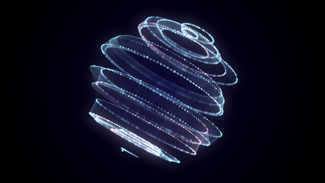 Abstract blue sphere with connecting dots and lines. Wireframe technology sphere. Big data visualization. 3d rendering.