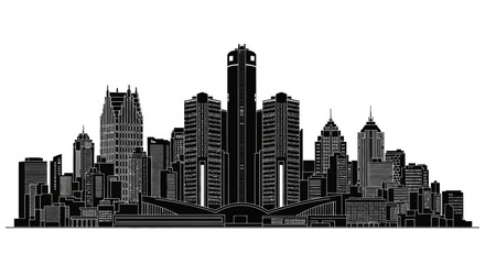 Obraz premium Detroit City Skyline Silhouette Illustration, Modern Urban Landmark