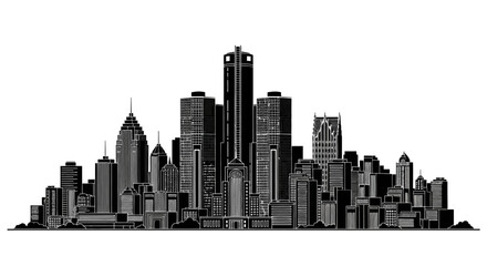 Fototapeta premium Detroit Skyline Silhouette Vector Illustration Cityscape Icon
