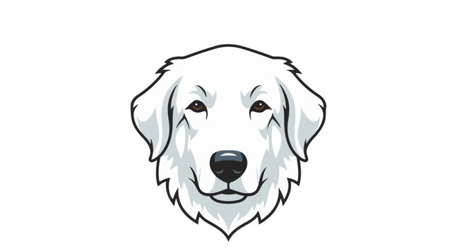 Stylized white dog face with dark brown eyes and black nose