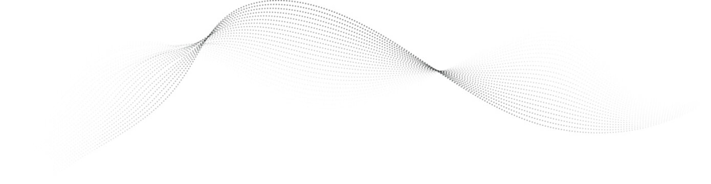 Abstract wavy lines made of black dots creating a dynamic fluid digital pattern.
