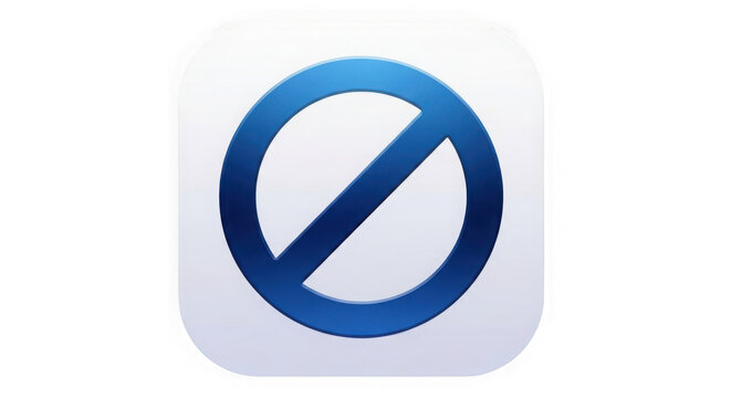 Blue forbidden sign icon on a rounded square button isolated on transparent background