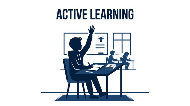 Student raising hand, active learning in classroom