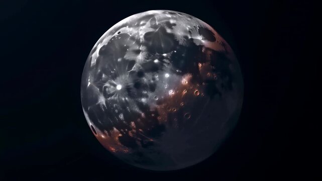 Lunar Surface Exhibits Glowing Craters. Bright Lunar Terrain Features Volcanic Patches And Ejecta