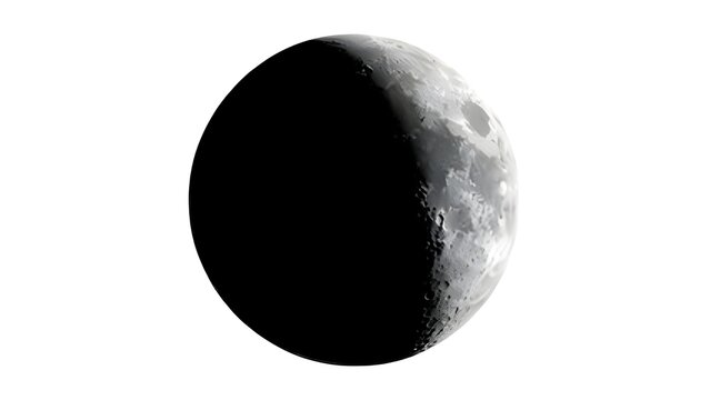 A high-contrast monochrome depiction of the moon in its waning crescent phase