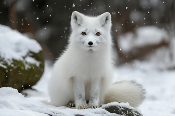 Obraz premium Arctic fox resting peacefully on snow-covered ground during winter daylight in the wild, generative ai