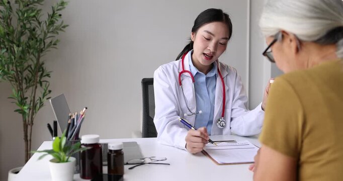 Doctor conversing with a patient during a medical consultation, prescribing medication and explaining treatment options, emphasizing healthcare and wellness