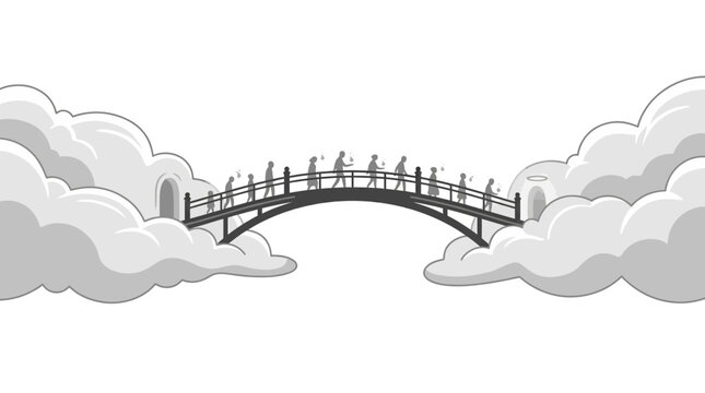 Bridge to the afterlife, souls walking to heaven