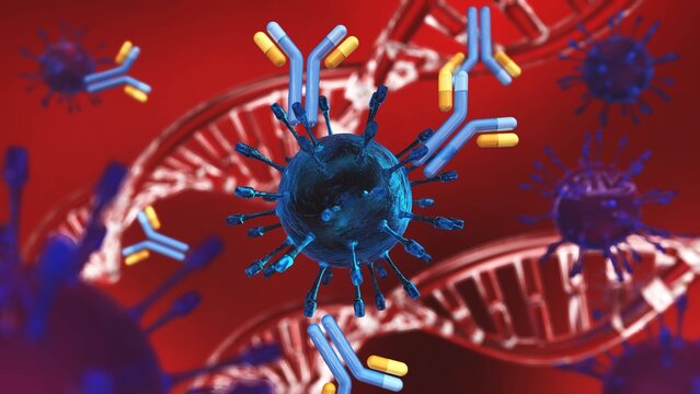 Neuron and antibodies, immunoglobins. situation 3D rendering