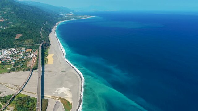 Aerial view of the sea coast in Taitung , Taiwan