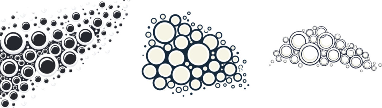 A minimalist design of overlapping circles in white, pale cream, and navy blue forms an abstract cluster resembling beer foam bubbles, with a top-heavy arrangement on a high-resolution background
