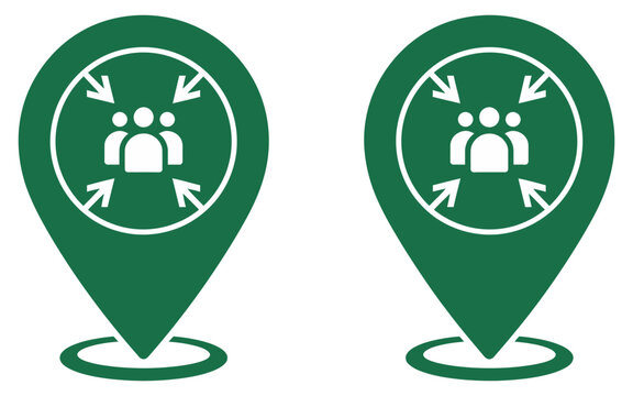 Assembly point location icon vector set, emergency meeting area symbols, evacuation safety signs