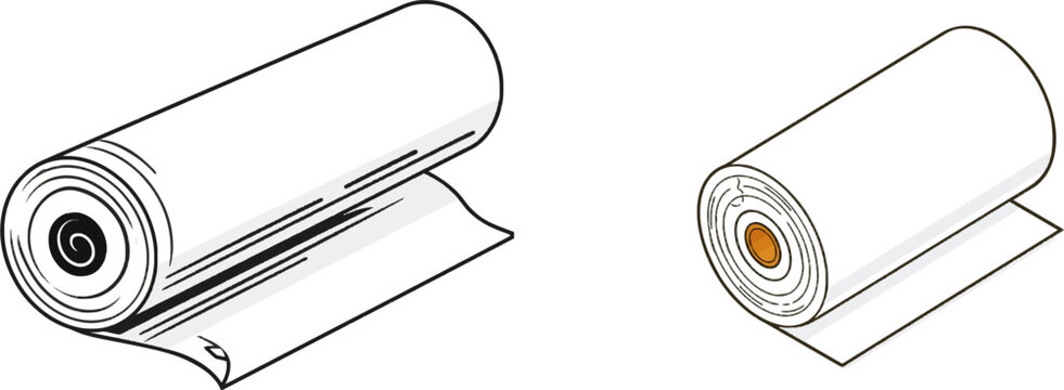 A minimalist vector illustration of a cylindrical rolling paper roll with a spiraling line, rendered in flat 2D design with solid colors, isolated on a white background