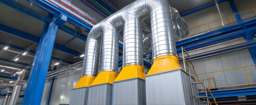 The industrial air filtration system efficiently controls harmful airborne contaminants ensuring pristine air quality.
