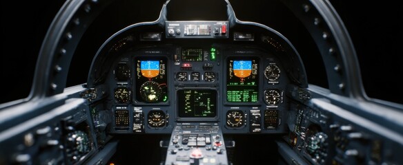 Fototapeta premium The cockpit instruments and controls of a modern fighter jet are a pilot’s command orchestra.