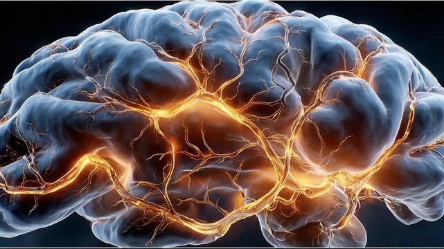 Mind's Blueprint: An intricate and captivating illustration of the human brain, illuminated with a vibrant display of neural activity and cognitive processing.