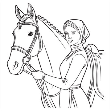 Equestrian leading a bridled horse with gentle guidance