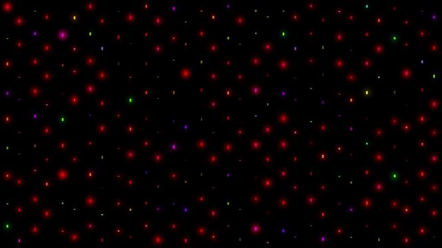 Soft glowing animaiton with shiny mostly red small dashes. Simple tiny rectangles moving up and down for optical effect