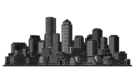 Fototapeta premium Modern City Skyline Silhouette Illustration, Urban Architectural Concept