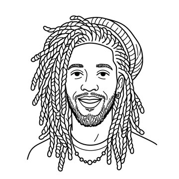 Smiling man with locs, vector portrait illustration, graphic design