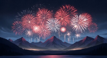 Happy canada day celebration vibrant fireworks display over mountain landscape