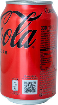 Coca cola zero can 330ml front view isolated on transparent background spanish