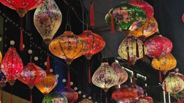 Colorful Chinese Lanterns Hanging From Ceiling