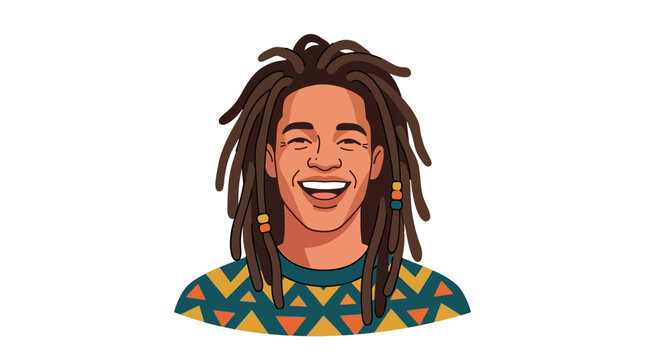 Happy man portrait with dreadlocks, smiling, white background