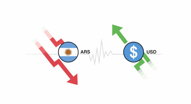 Argentinian Peso depreciates against US Dollar with downward trend arrows