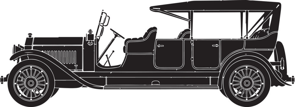 Vintage black open touring car vector silhouette isolated on white