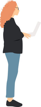 Woman holding a laptop. Flat illustration.