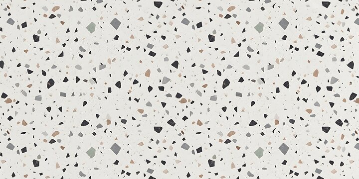 Terrazzo flooring pattern with small multicolored stone fragments on a light gray background