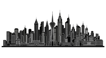 Fototapeta premium Modern City Skyline Silhouette Illustration on White Background