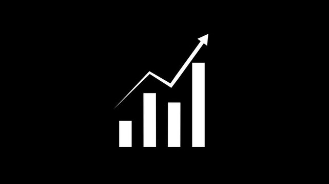 White bar chart with upward arrow showing growth and progress on black background graph business finance economy success graph business finance