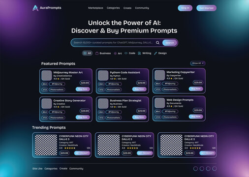 UI Design for Buying and Selling Premium AI Prompts