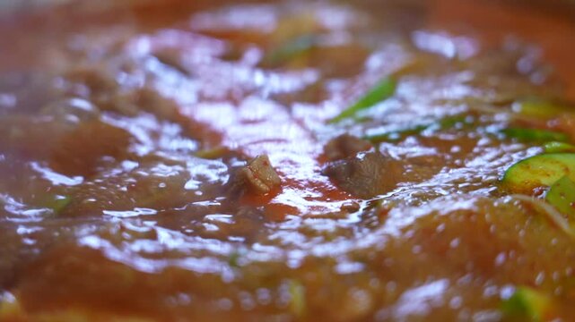 Zucchini Gochujang Stew Boiling in Pot