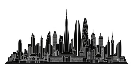 Fototapeta premium Dubai City Skyline Silhouette Illustration
