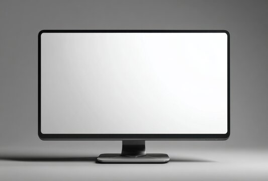 A widescreen computer monitor with a blank white display screen