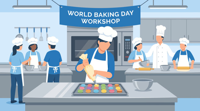 World Baking Day culinary workshop with students in a kitchen