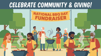 Naklejka premium Diverse Community National BBQ Day Fundraiser Illustration
