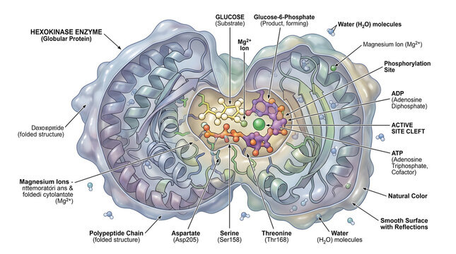 Highly magnified artistic diagram of a mitochondrion cross‑section showing outer and inner membranes, cristae with electron transport chain complexes, ATP synthase, matrix, ions and molecules, explain
