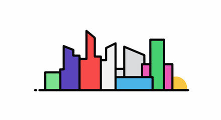 Fototapeta premium A vibrant, minimalist cityscape with colorful, geometric buildings against white