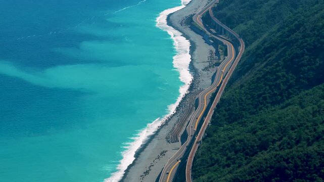 Aerial view of the  coast and highway, Taiwan