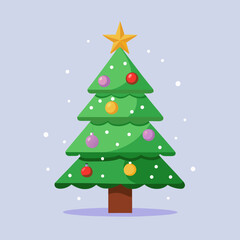 Obraz premium Colorful cartoon christmas tree with snow and decorations Vector