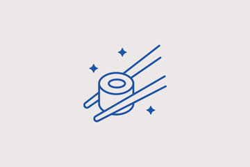Sushi roll with chopsticks line icon for Japanese cuisine and seafood snacks. Modern vector illustration for sushi delivery services and healthy eating apps. © HenryFord